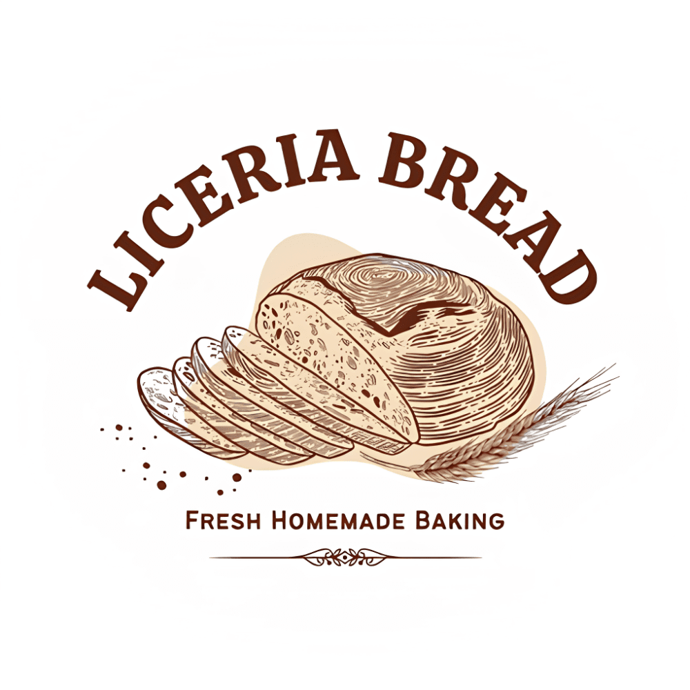Logo bánh mì kèm dòng chữ lớn cong phía trên, lát bánh mì cắt, slogan phía dưới.