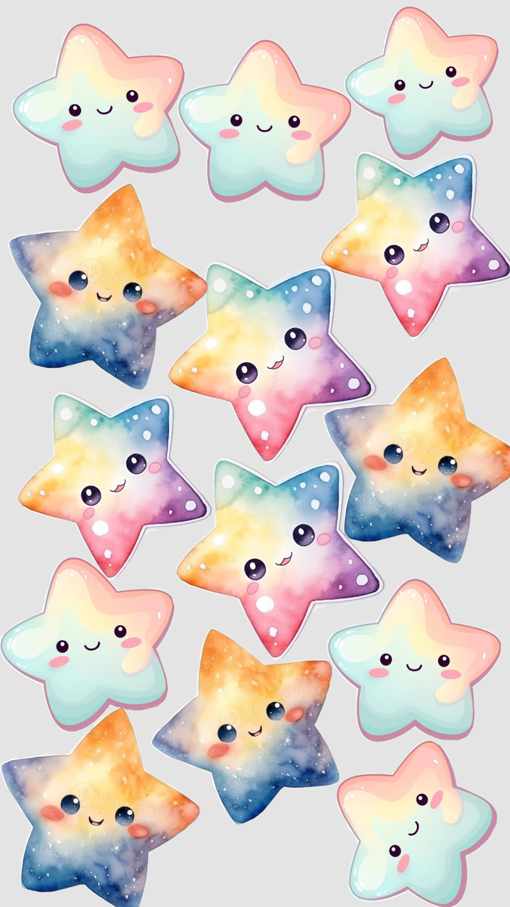 14 sticker ngôi sao hoạt hình màu galaxy, biểu cảm đa dạng.