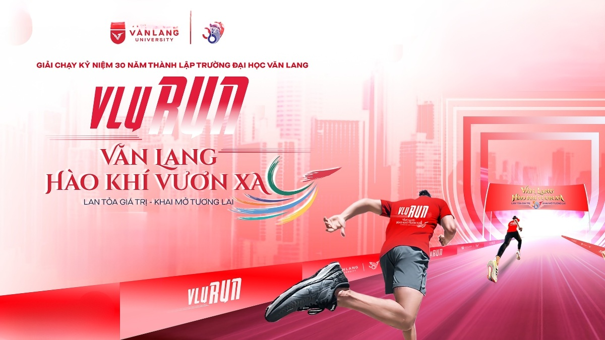 Poster giải chạy kỷ niêm 30 năm thành lập Trường Đại Học Văn Lang, có 2 người đnag chạy về địch.