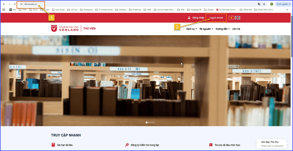 Hình ảnh trang web của thư viện Văn Lang.