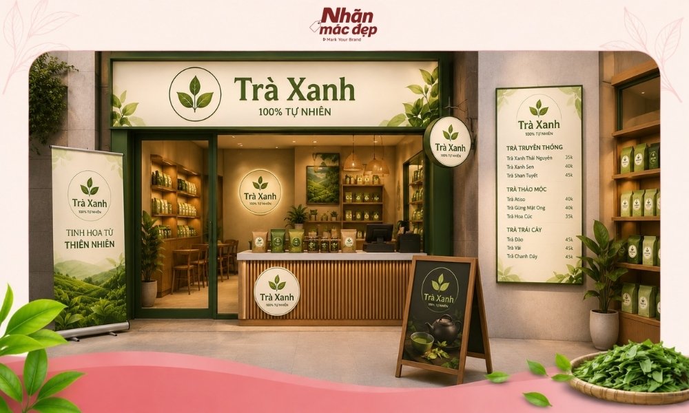 Biển hiệu cửa hàng logo lá trà